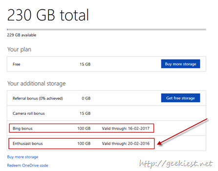 215 GB OneDrive storage space for free