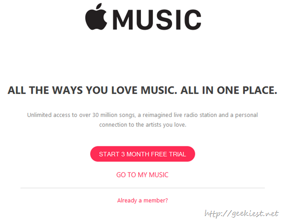 3 Months trial of apple music