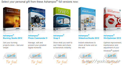 5 Ashampoo Programs full version licenses worth USD 124.95 for Free