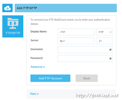 Add FTp server to multcloud