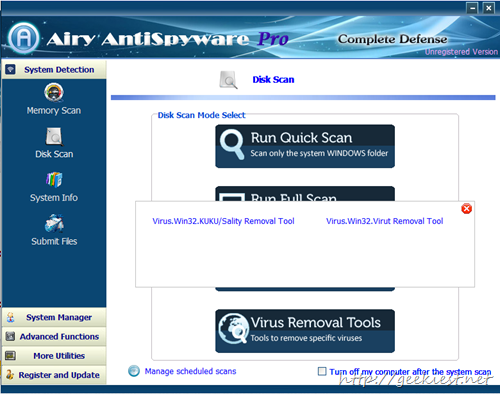 Airy Antispyware Disk Scan