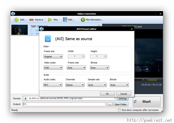 Apowersoft Screen Recorder - Video Converter settings
