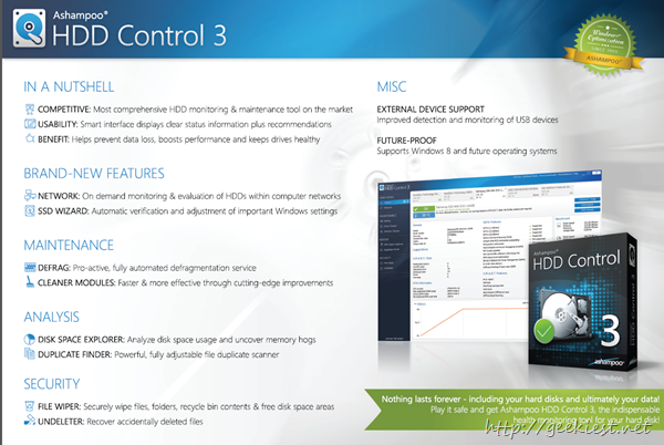 Ashampoo HDD Control 3 features in a nutshell