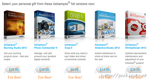 Ashampoo products worth USD 125 for Free