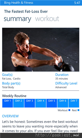 Bing Health and Fitness Workout