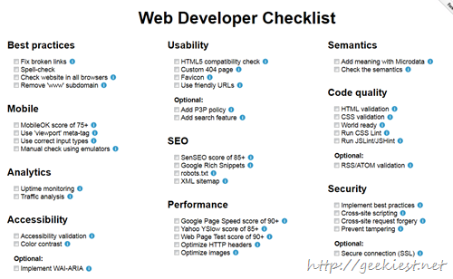 Checklist for Web Developers