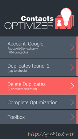 Contacts Optimizer - a contacts manager app for Android