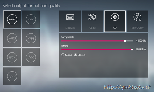 Extract Audio - select output format and quality