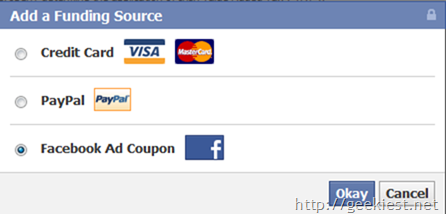 FaceBook coupon code worth $25