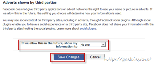 Facebook Adverts shown by third parties optout