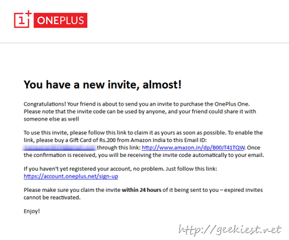 Fake OnePlus One invitation