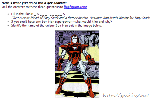 Flipkart Iron man gift hamper contest questions