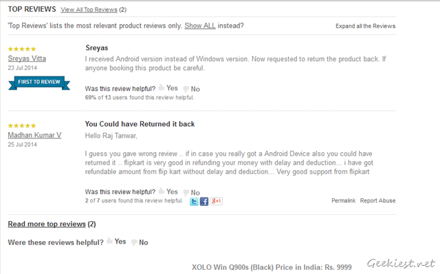 Flipkart reviews - Xolo Win Q900S - Android