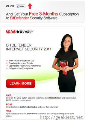 Free 3-Months Subscription to BitDefender Security Software