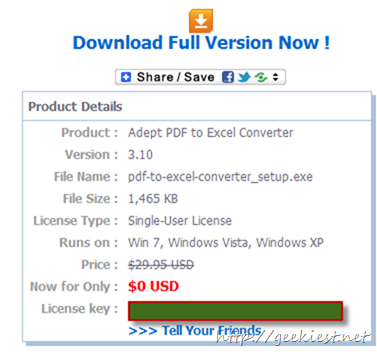 Free Adept PDF to Excel Converter License