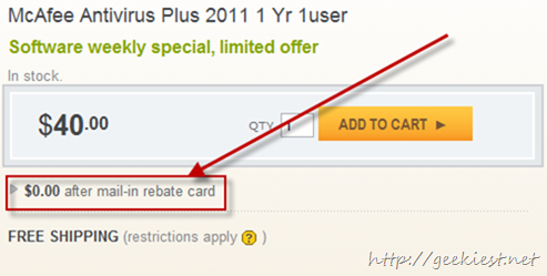 Free McAfee Antivirus Plus 2011 1 Yr 1user