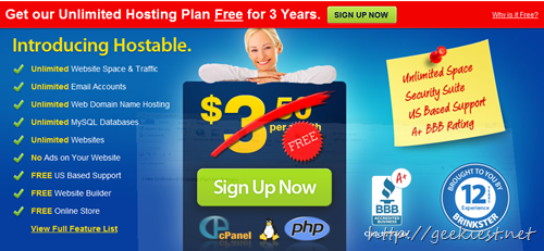 Free Unlimited Hosting Plan for 3 Years