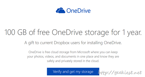 Free 100GB OneDrive storage space for 1 year