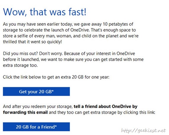 Free 20Gb for one year