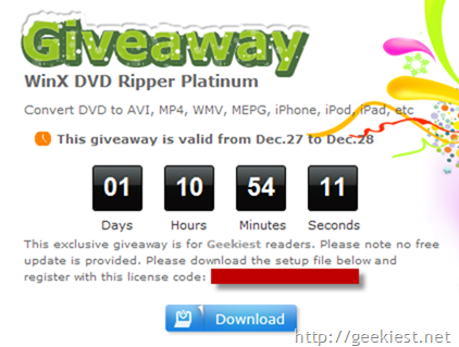 Geekiest Promotion - WinX DVD Ripper Platinum worth $45.95 for All