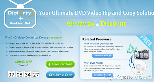 Geekiest Giveaway - WinX HD Video Converter Deluxe full version license