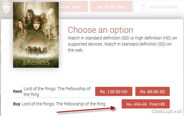 Get Lord Of The Rings for free from Google Play Movies