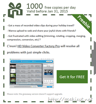 Giveaway - HD Video Converter Factory Pro 1000 copies per day