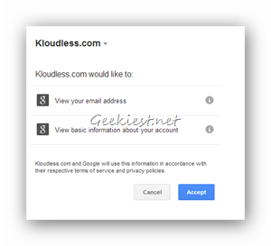 Kloudless login to Google Account