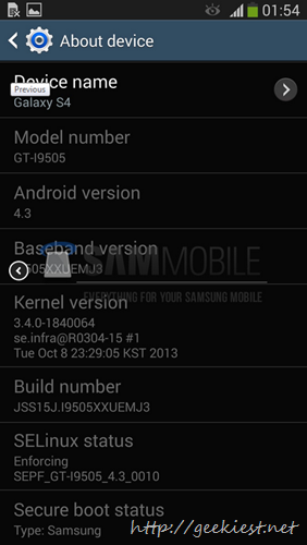 Leaked Android 4.3 test firmware for Galaxy S4
