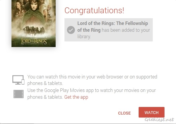 Lord Of The Rings Google Play Movies Added to Your Library