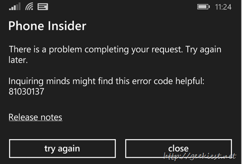 Lumia Application Update Error - 81030137