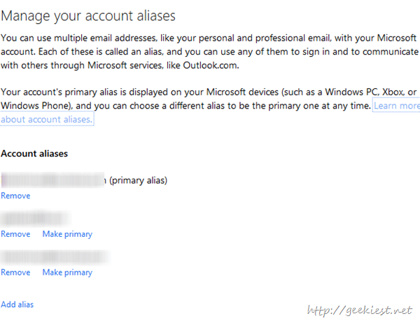 Manage outlook Aliases