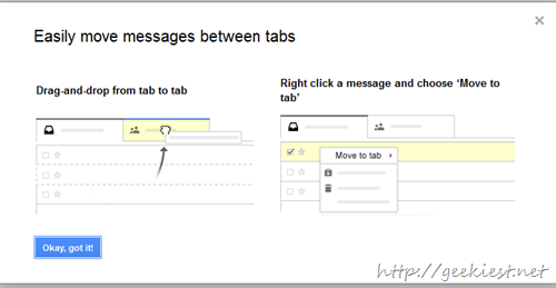 Move messages from tabs by just drag and drop