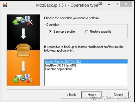 Mozbackup installed applications