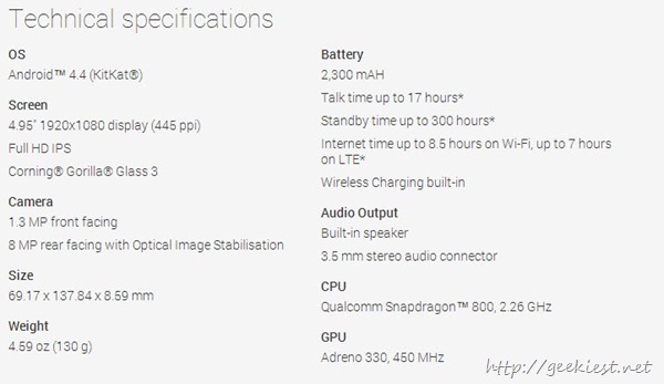 Nexus 5 Specifications
