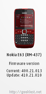 Nokia E63 latest Firmware Version 410-21-010