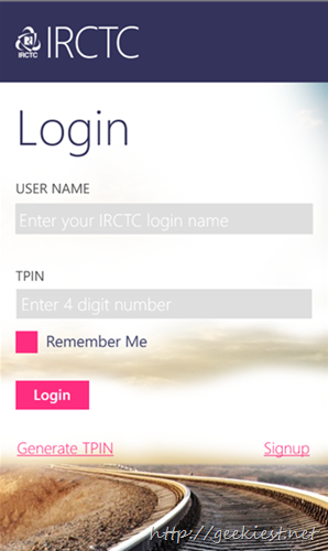 Official IRCTC App for Windows phones
