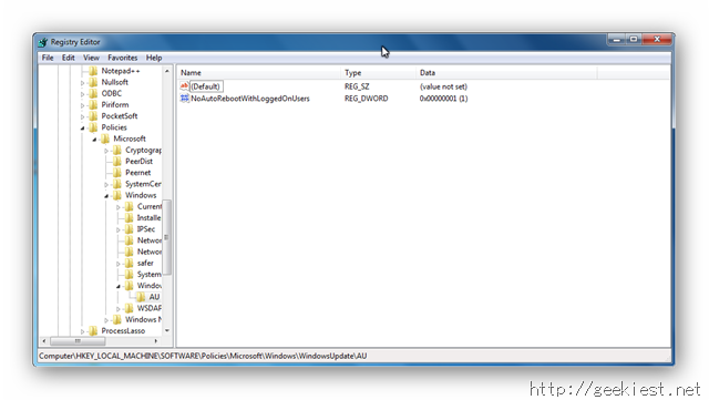 Registry Editor - Windows Update Disabled