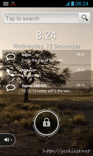 Display pending activities like Missed calls and SMS on the lock screen