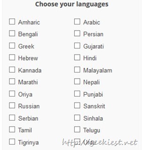Select the languages you want to support