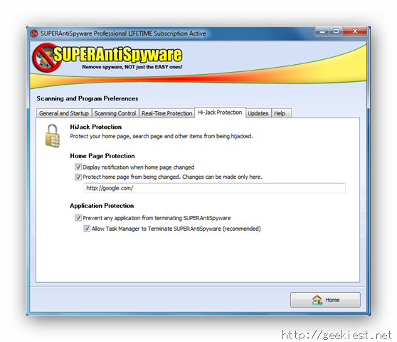 SuperAntiSpyware Homepage Hijack Protection