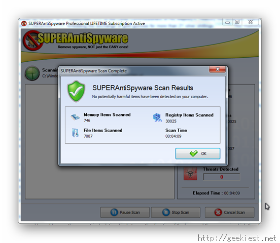 SuperAntiSpyware Quick Scan