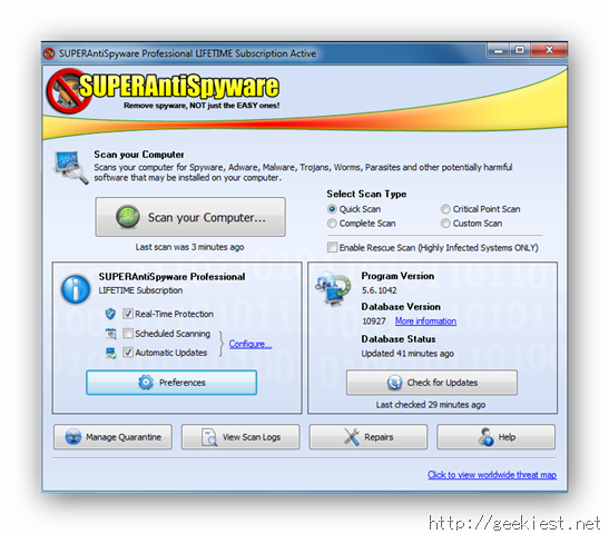 SuperAntiSpyware UI