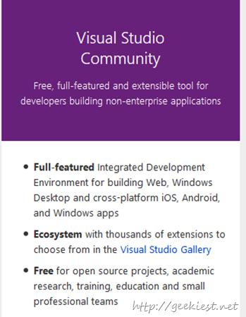 Visual Studio 2015 versions comparissons