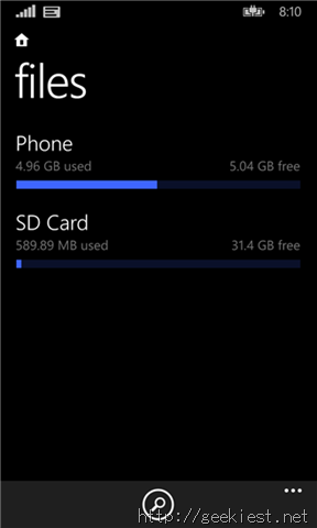 Windows Phone File Manager screenshot
