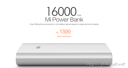 Xiaomi Mi 16000 mAh Powerbank worth INR 1399