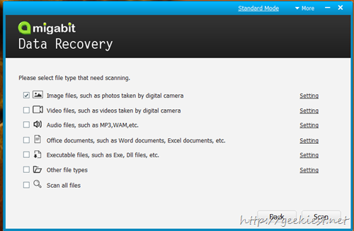 choose the file type you want to recover