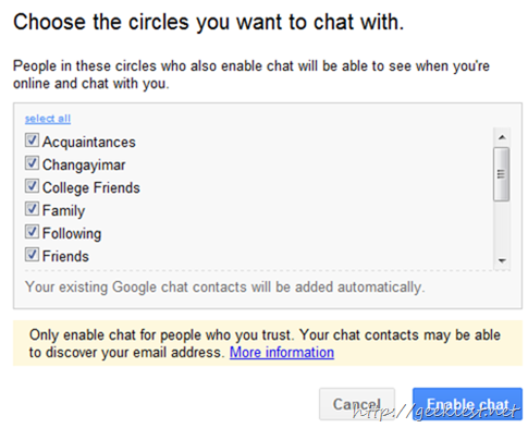 google plus chat with circles