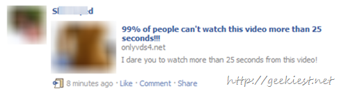 New Facebook Spam - 99 of people can't watch this video more than 25 seconds!!!
