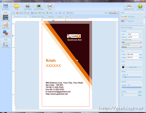 SpringPublisher free bussinesscard design